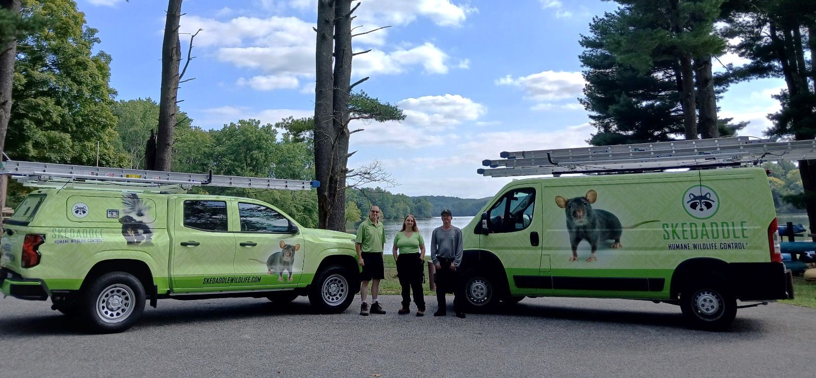 Baltimore technicians and truck by the water Baltimore Skedaddle Humane Wildlife Control September, 2024 (1)